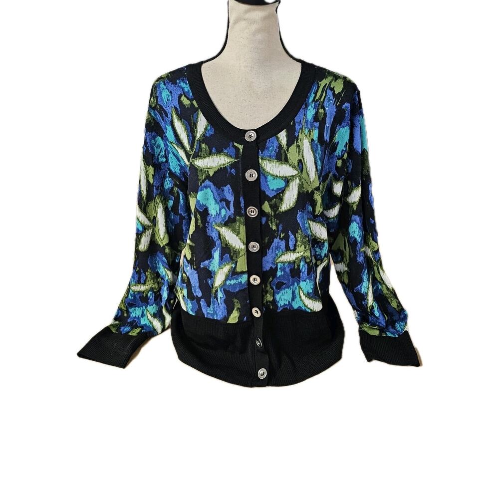 Yarns & Stitches Women's XL Long Sleeve Button Up Cardigan Dark Floral Office